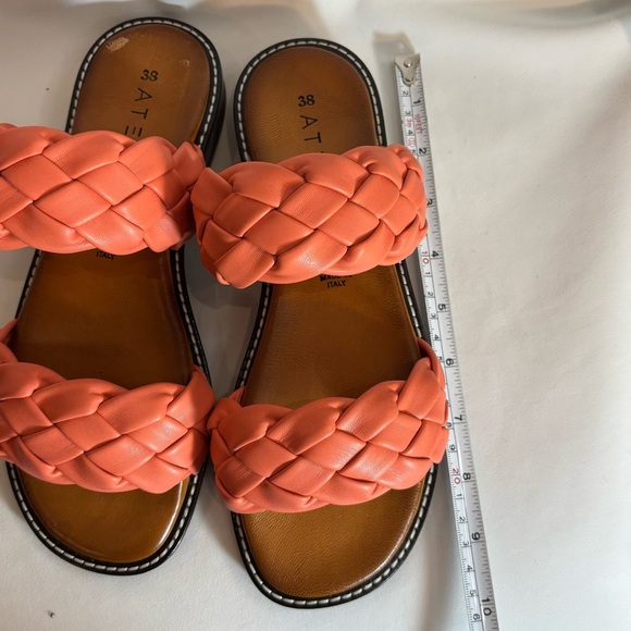 ATELIERS Sz 38 Braided Coral Slides Slip On 2 Strap Sandals Memory Foam - Picture 4 of 11